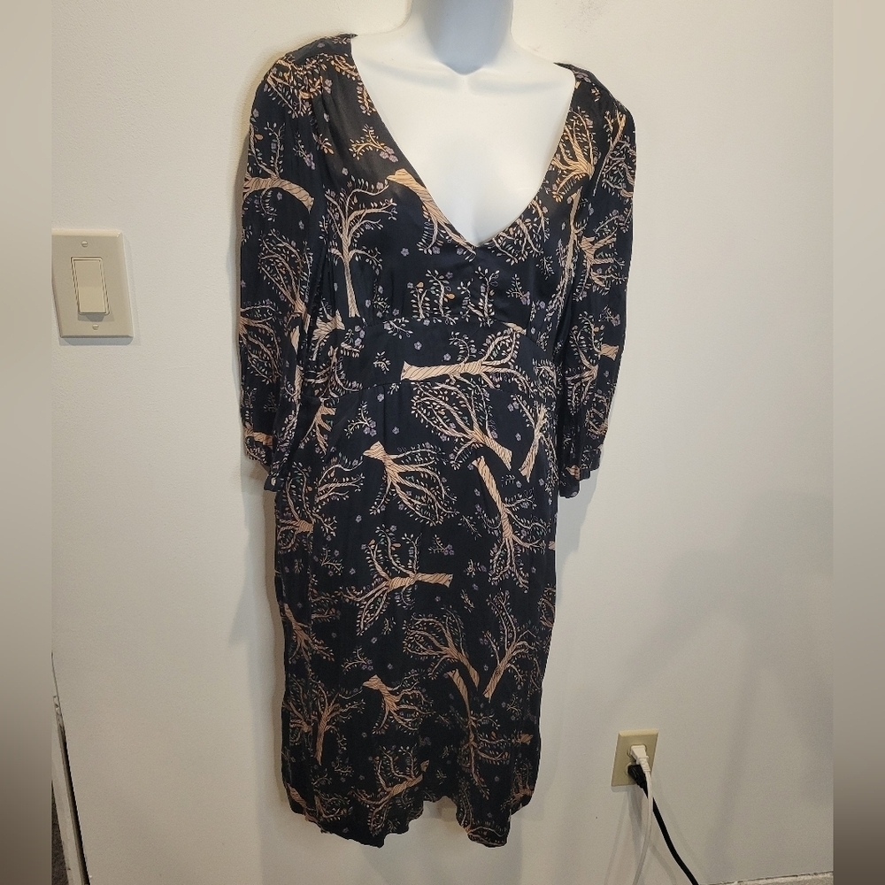 Halogen Size XL Whimsical Tree Print Black Long Sleeves Dress